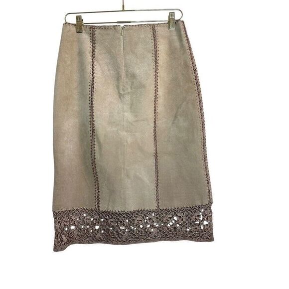 IDI Vintage Leather Suede Skirt‎ Women's M Tan Crochet Retro 70s 80s Hippie Boho - Picture 2 of 6